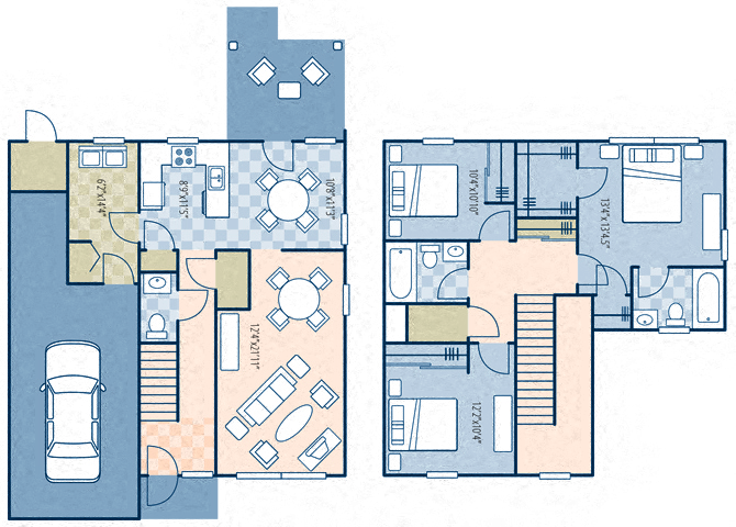 Floor plan for 3 beds, 2.5 baths, 1688 sqft